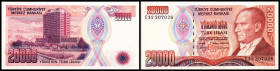 20.000 Lira o.D.(1988, Sign. A-F gleich) Ser. C32(Pu-C103 – Serie selten) P-201. I