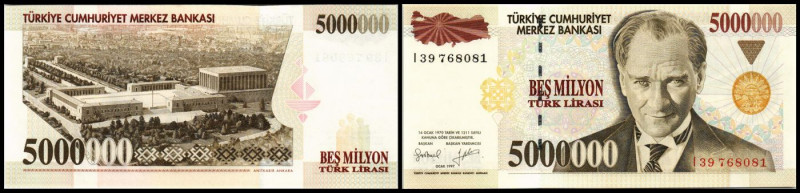 Lot 2 Stück: 5 Millionen Lira o.D.1997, Sign. A-N gleich, Wz. Typ 1) Ser. I(Pu-C...