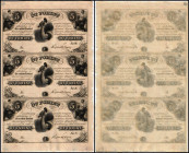 Lot 3 Stück: 5 $ Philadelphia (1852), Ri-431a, (P-S143/r2) Originalbogen zu 3 Stück. I-