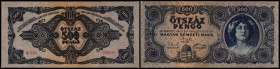 Lot 2 Stück: 500 Pengö 1945, Fehldruck: Rs.li.oben - Text beginnt mit "N", P-117x. II