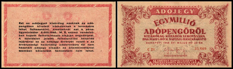 Finanzministerium Adópengö (Steuerpengö). Egymillió(1 Mio.) Adópengö 25.5.1946, ...