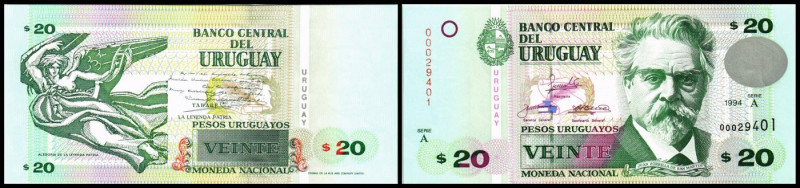 Währungsreform – 1 Peso Uruguayo = 1000 Nuevo Pesos. 20 Pesos 1994, Serie A, P-7...