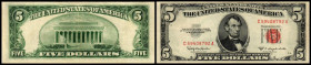 United States Notes / small size. 5 $ Serie 1953C/Siegel rot, P-381c, 2 Nadelstiche. II-