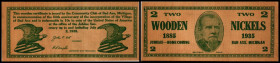 Wooden Nickels (Holzgeld). Lot 4 Stück: 2 WN 2.7.1935(Sept.Irwin, Jub.1985-1935). I