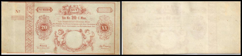 Aussig – Jos. Prunitz. 20 Kreuzer 15.1.1849, blanko. II