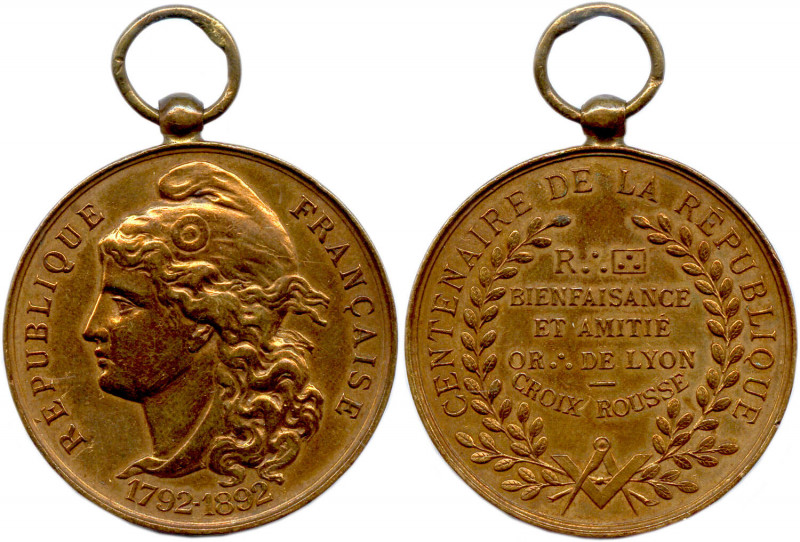 LYON - BIENFAISANCE ET AMITIÉ
RÉPUBLIQUE FRANÇAISE / 1792-1892. 
Tête de Mariann...