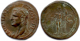 AGRIPPA grand-père de Caligula, homme politique romain 
et conseiller de l’empereur Auguste ? 12 avant J.-C.
M AGRIPPA L F COS III**. Sa tête à gauche...