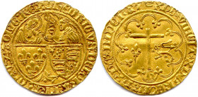HENRI VI Roi de France et d’Angleterre 
21 octobre 1422 - 19 octobre 1453
HENRICVS : DEI : GRA : FRACORV : Z : AGLIE : REX. 
L’archange Gabriel debout...