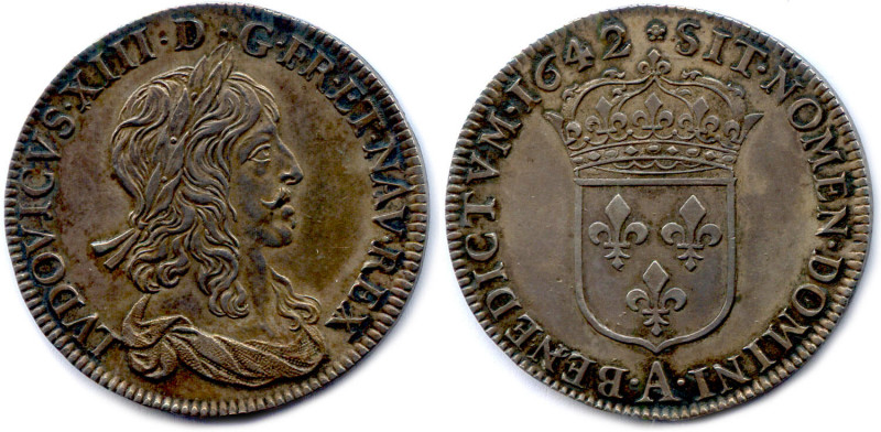 LOUIS XIII 1610-1643
Son buste lauré, drapé et cuirassé à droite. 
R/. SIT . NON...