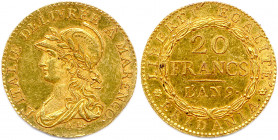 GAULE SUBALPINE Marengo 
16 juin 1800 - 11 septembre 1802
20 Francs or an 9 (1800-1801) Turin. (15831 ex.) (6,44 g) 
 Fr (Italie) 1172 ; Gad IT 5
Flan...