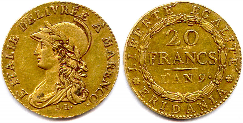 GAULE SUBALPINE Marengo 1800-1802
20 Francs or an 9 (1800-1801) Turin. (15831 ex...