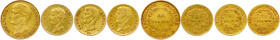 BONAPARTE Premier Consul 
10 novembre 1799 - 18 mai 1804
QUATRE monnaies en or (34,23 g les 4) :
Tête de Bonaparte/RÉPUBLIQUE 
40 Francs (grènetis étr...