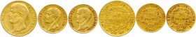 NAPOLÉON Ier 19 mai 1804 - 11 avril 1814
TROIS monnaies en or (25,60 g les 3) :
Tête de Bonaparte/RÉPUBLIQUE
40 Francs an 12 Paris
20 Francs or an 12 ...