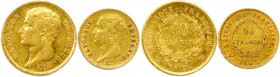 NAPOLÉON Ier 1804-1814
DEUX monnaies en or (19,35 g les 2) :
Type transitoire « grosse tête »
40 francs et 20 Francs 1807 Lille et Paris. 
Très beaux....