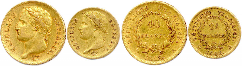 NAPOLÉON Ier 1804-1814
DEUX monnaies en or (19,33 g les 2) : 
40 Francs et 20 Fr...