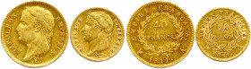 NAPOLÉON Ier 1804-1814
DEUX monnaies en or (19,31 g les 2) :
40 Francs et 20 Francs 1811 A = Paris. 
Très beau et T.B.
