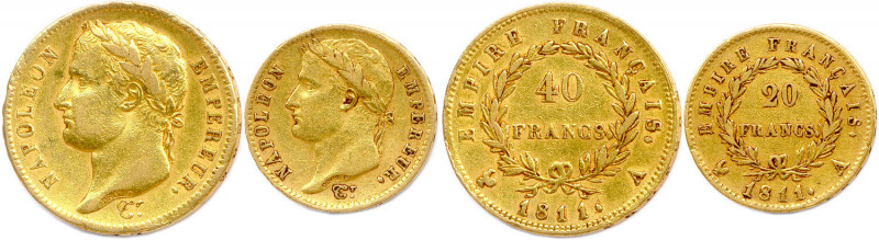 NAPOLÉON Ier 1804-1814
DEUX monnaies en or (19,34 g les 2) :
40 Francs et 20 Fra...