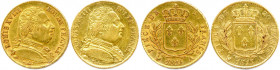 LOUIS XVIII Première restauration 1814-1815
DEUX monnaies en or (13,02 g les 2) :
20 Francs 1814 et 1815 Paris. 
T.B.