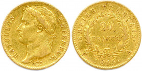 NAPOLÉON Ier - LES CENT JOURS 
20 mars 1815 - 22 juin 1815
20 Francs or (tête laurée) 1815 Paris. (6,42 g) 
T.B.