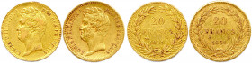 LOUIS PHILIPPE Ier 9 août 1830 - 24 février 1848
DEUX monnaies en or (11,68 g les 2) : 
20 Francs 1831 Paris (tranche en creux), 
20 Francs 1831 Rouen...