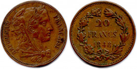 IIe RÉPUBLIQUE 
24 février 1848 - 2 décembre 1852
Essai piefort en cuivre de la pièce de 20 Francs 
du Concours monétaire de 1848 par GAYRARD. 
 Gad (...