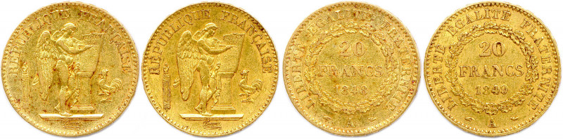 IIe RÉPUBLIQUE 1848-1852
DEUX monnaies en or (12,88 g les 2) :
Type Génie
20 Fra...