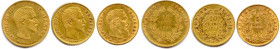 NAPOLÉON III 1852-1870
TROIS monnaies en or (8,03 g les 2) :
10 Francs (petit module tranche striée) 1854 Paris, 
10 Francs (grand module) 1859 Paris,...