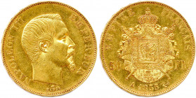 NAPOLÉON III 1852-1870
50 Francs or (tête nue) 1855 Paris. (16,13 g) 
Très beau.