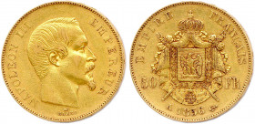 NAPOLÉON III 1852-1870
50 Francs or (tête nue) 1856 Paris. (16,12 g) 
Très beau.