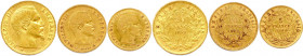 NAPOLÉON III 1852-1870
TROIS monnaies en or (11,22 g les 3) : 
20 Francs 1859 Strasbourg, 
10 Francs 1860 Paris, 
5 Francs 1860 Strasbourg. 
T.B.