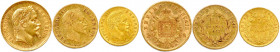 NAPOLÉON III 1852-1870
TROIS monnaies en or (11,26 g les 3) : 
20 Francs 1864 Paris, 10 Francs 1865 Strasbourg, 
5 Francs 1866 Strasbourg (Superbe). 
...