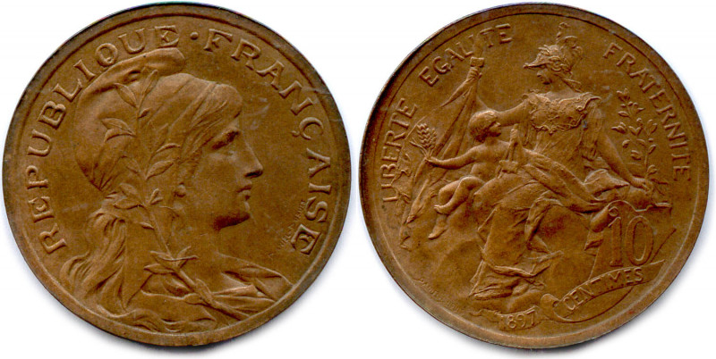 IIIe RÉPUBLIQUE 1870-1940
Tête à droite. Buste drapé. Légende large. 
R/. La Rép...