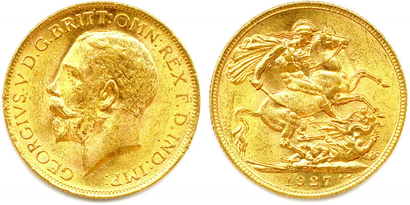 AFRIQUE DU SUD - GEORGE V 1910-1936
Souverain or 1927 SA = Prétoria. (8,02 g) 
F...