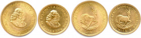 AFRIQUE DU SUD République 1960
DEUX monnaies en or (12,01 g les 2) : 
2 Rand 1963 et 1 Rand 1964. 
Fr 11 et 12
Superbes.