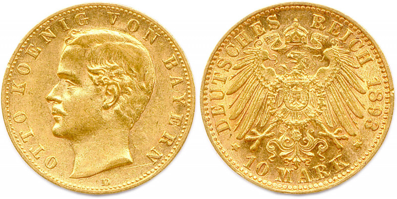 ALLEMAGNE - BAVIÈRE - OTHON 1886-1913
10 Mark or 1893 D = Dresde. (3,96 g) 
 Fr ...
