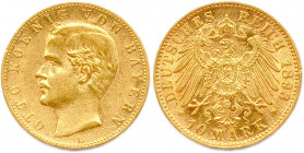 ALLEMAGNE - BAVIÈRE - OTHON 1886-1913
10 Mark or 1893 D = Dresde. (3,96 g) 
 Fr 3770
Très beau/Superbe.
