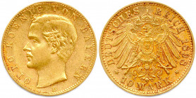 ALLEMAGNE - BAVIÈRE - OTHON 1886-1913
10 Mark or 1893 D = Dresde. (3,96 g) 
 Fr 3770
Très beau/Superbe.