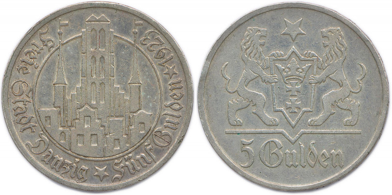 ALLEMAGNE - DANTZIG Ville libre 1919-1939
5 Gulden argent 1923. 
(25,00 g) 
 KM ...