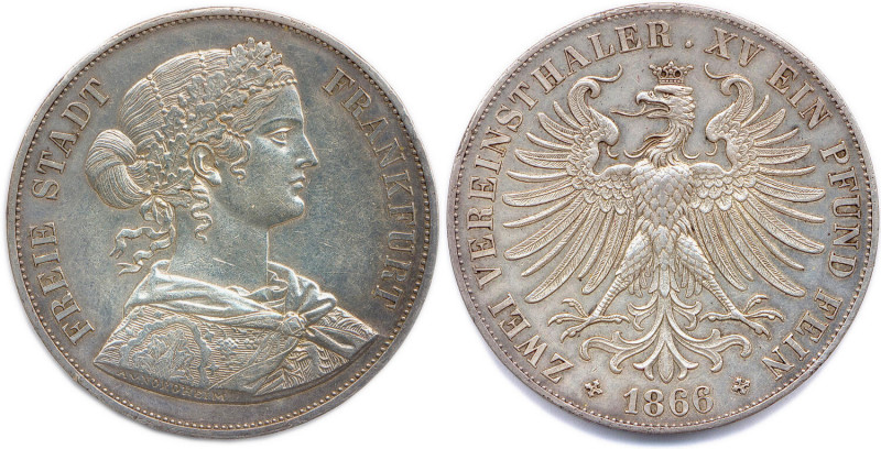 ALLEMAGNE - FRANKFURT Ville libre 
Double-thaler argent 1866. 
(37,10 g)
 Dav 65...