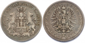 ALLEMAGNE - HAMBOURG Ville libre 1875-1913
5 Mark argent 1875 J = Hambourg. 
(27,40 g)
 Dav 658
T.B.