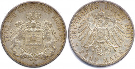 ALLEMAGNE - HAMBOURG Ville libre 1875-1913
5 Mark argent 1913 J = Hambourg.
(27,81 g)
 Dav 659
Très beau.