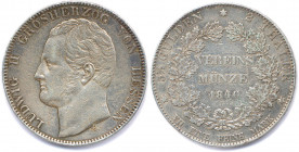 ALLEMAGNE - HESSE 
LOUIS II Grand duc 
6 avril 1830 - 16 juin 1848
Double-thaler argent 1840 H = Darmstadt. 
(37,13 g) 
 Dav 702
T.B.