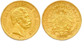 ALLEMAGNE - HESSE - LOUIS III Grand duc 1848-1877
10 Mark or 1873 H = Darmstadt. (3,96 g) 
Fr 3785
Rare. Très beau.