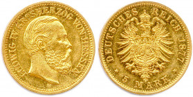 ALLEMAGNE - HESSE - LOUIS IV Grand duc 
13 juin 1877 - 13 mars 1892
5 Mark or 1877 H = Darmstadt. (1,99 g) 
 Fr 3792
Très rare. T.B.