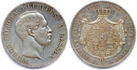 ALLEMAGNE - HESSE CASSEL 
FRÉDÉRIC GUILLAUME Ier 
Prince-électeur 
20 novembre 1847 - 1866
Double-thaler argent 1855 Cassel. 
(37,15 g)
 Dav 695
T.B....