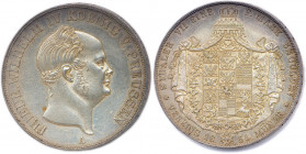 ALLEMAGNE - PRUSSE 
FRÉDÉRIC GUILLAUME IV Roi 
7 juin 1840 - 2 janvier 1861
Double-thaler argent 1856 A = Berlin. 
(37,16 g)
 Dav 772
Nettoyé. Très be...
