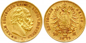 ALLEMAGNE - PRUSSE 
GUILLAUME Ier Empereur et roi 
2 janvier 1861 - 9 mars 1888
20 Mark or 1873 A = Berlin. (7,95 g) 
 Fr 3813
Très beau.