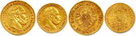 ALLEMAGNE - PRUSSE 
GUILLAUME Ier 1861-1888
DEUX monnaies en or : 
20 Mark 1887 et 10 Mark 1872 A = Berlin. (11,88 g) 
 Fr 3813 et 3819
Très beaux.