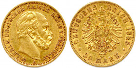 ALLEMAGNE - PRUSSE - GUILLAUME Ier 1861-1888
20 Mark or 1883 A = Berlin. (7,94 g) 
 Fr 3816
Très beau.