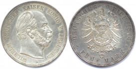 ALLEMAGNE - PRUSSE 
GUILLAUME Ier 1861-1888
5 Mark argent 1874 A = Berlin. 
(27,86 g)
 Dav 786
Nettoyé. T.B.